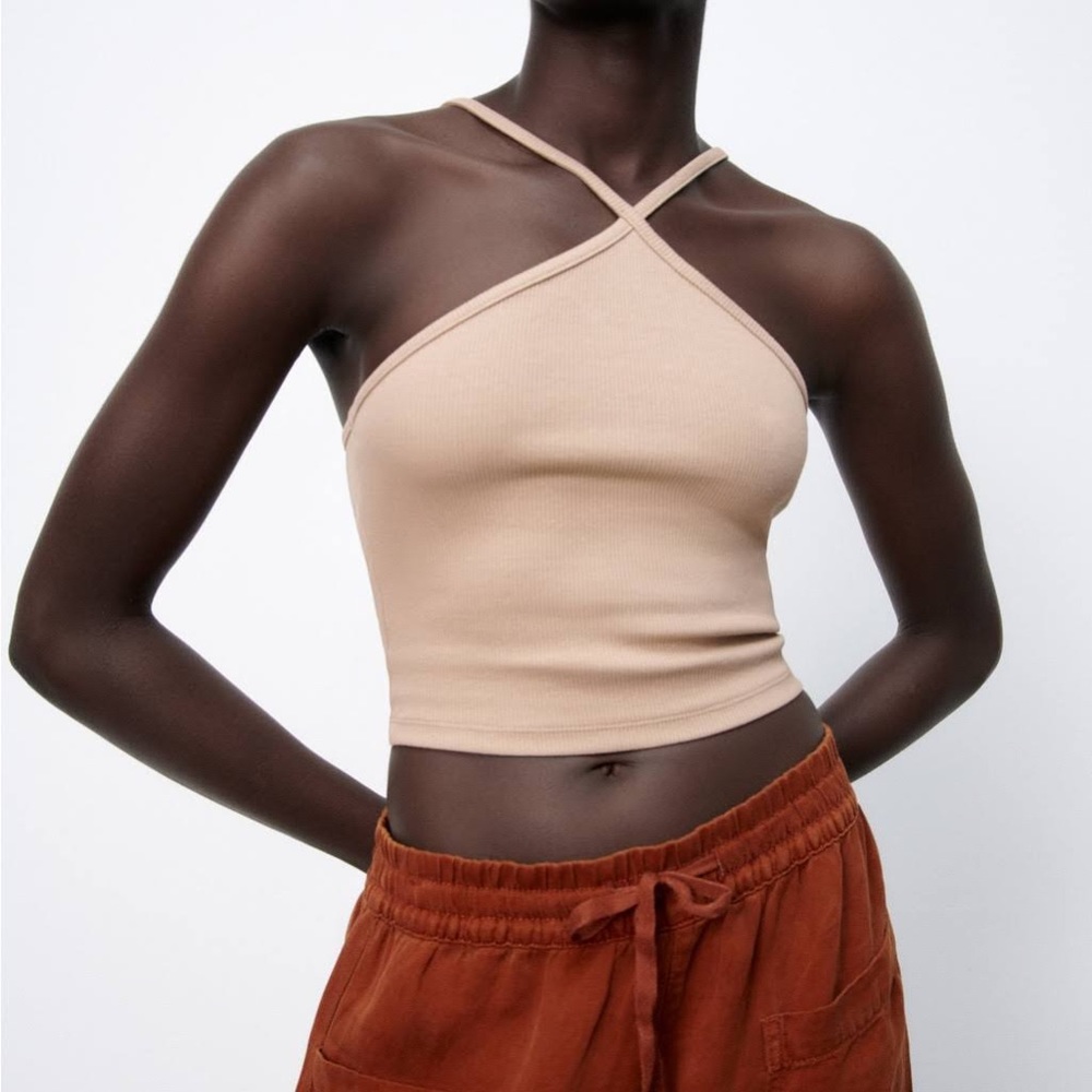 Zara tan strappy crop top